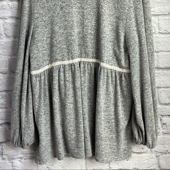 Knox Rose Women’s Gray Super Soft Cardigan Cream Lace Trim Opening Size X-Large - Picture 7 of 8